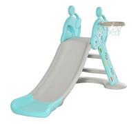 Toboggan enfant - HOMCOM - avec panier basket-ball échelle d'escalade usage intérieur extérieur - PP - bleu gris