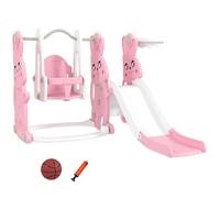 Toboggan et balançoire pour enfants - AIYAPLAY - 4 en 1 - panier de basket, balançoire - PE et PP - 147,5x160x107cm - rose
