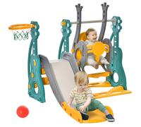 Toboggan et balançoire pour enfants - HOMCOM - 4 en 1 - panier de basket, siège réglable - HDPE et PP - 152x149x107cm - bleu, jaune