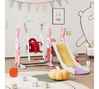 Toboggan Exterieur Enfant 4 en 1, Toboggan Enfant avec Balançoire avec Panier de Basket et Échelle d'escalade, Versatile Toboggans Bebe Aires de Jeux Intérieur et Extérieure (Rose, 4 en 1)