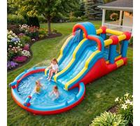 Toboggan gonflable de 7,9 m pour enfants de 3 à 10 ans, 8 en 1 double toboggans, château gonflable avec souffleur, maison de saut pour intérieur ou extérieur, jardin, fête d'anniversaire, vacances