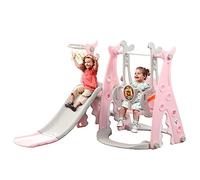 Toboggan intérieur pour Les 1, 2, 3, 4, 5 Ans, Aire de Jeux pour Tout-Petits 4 en 1 avec balançoire, Toboggan pour bébé pour Chambre d'enfant, Toboggan de Jardin pour Tout-Petits (Rose)