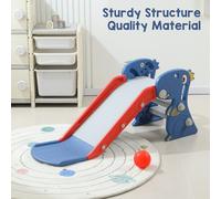 Toboggan multifonctionnel 4 en 1 pour enfants, pour l'intérieur et l'extérieur - Pliable avec design de dinosaure, panier de basket et anneau de lancer pour 0-3 ans