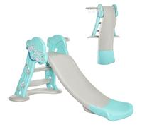 Toboggan pliant pour enfants HOMCOM pour 18 mois avec 3 marches et panier de basket, toboggan intérieur et extérieur, 140x87x75cm, bleu et gris