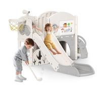Toboggan pour enfant 10 en 1 avec motif élan de Noël Toboggan pour tout-petits avec kit de golf, toboggan pour bébé, aire de jeux, pour l'intérieur et l'extérieur