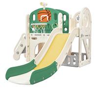 Toboggan pour enfant 5 en 1 pour l'intérieur et l'extérieur à partir de 1 à 6 ans, aire de jeu pour enfants avec long toboggan, boîte de rangement, tunnel, échelle d'escalier, panier de basket et zone