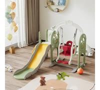 Toboggan pour Enfant 6 en 1,Toboggan pour L'apparence du Bateau Pirate,Ensemble Balançoire et Glissière pour Enfants,avec Balançoire, Télescope, Glissière, Basketball Rack, Vert