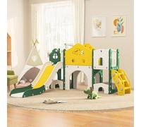 Toboggan pour Enfant 7 en 1 avec Panier de Basket, Aire de Jeux intérieure et extérieure, kit de Jeu d'escalade autoportant, Jaune