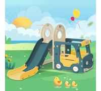 Toboggan pour Enfants 4 en 1, Comprenant Un Bus, Un Toboggan, Une échelle d'activité, Un Panier de Basket-Ball et des Ballons de Basket-Ball assortiss (Green + Yellow)