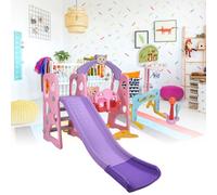 toboggan pour enfants 5 en 1 avec balançoire et panier de basket-ball, toboggan de jardin pour l'intérieur et l'extérieur, amusant pour les jeunes enfants (rose)