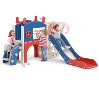 Toboggan pour enfants 6 en 1, ensemble de toboggan pour tout-petits d'intérieur et d'extérieur avec ensemble de golf, planche à dessin, toboggan et panier de basket-ball, télescope (WPX-11-bleu rouge)