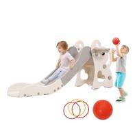 Toboggan pour Enfants avec Panier de Basket, Toboggan pour bébé, Toboggan Interieur et Exterieur Pliable pour Enfant 1 2 3 Ans, Assemblage Facile (Gris+éléphant)