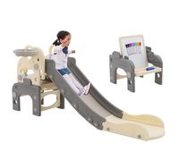 Toboggan pour Enfants, Ensemble de toboggans Multifonctions 6 en 1, Grand, 140 cm, éléphant en Plastique, Machine à Musique, Anneaux, Panier de Basket
