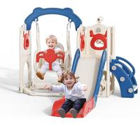 Toboggan pour enfants, grand avec panier de basket, cadre d’escalade pour jardin, télescope, espace de rangement, pour 1-3 ans, extra long 1700 mm (toboggan orignal 6 en 1 + balançoire - bleu et