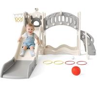 Toboggan pour enfants, grand avec panier de basket, structure d'escalade pour jardin, télescope, espace de rangement pour 1-3 ans, extra long de 1700 mm (modèle actif six en un, orignal gris)