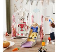 Toboggan pour enfants, toboggan lapin, ensemble balançoire-toboggan 4 en 1 : balançoire, escalier facile à monter, toboggan et panier de basket. Convient pour le jardin et l'intérieur, rose. 1. Design