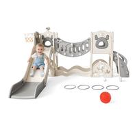 Toboggan pour Enfants, Toboggan renforcé,Extra Long, matériau épaissi, Plus Stable, adapté aux Aires de Jeux extérieures/intérieures pour Enfants(Vitality Beige Gris 7 en 1)