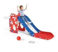 Toboggan simple dinosaure pour enfant de 1 à 3 ans avec cadre à billes, anneau, toboggan pour enfants, aire de jeux, toboggan pour bébé de 1 à 3 ans (dinosaure rouge et bleu)