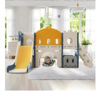 Toboggan station de Jeux balançoire Glissière Aire Enfant 6 en 1 intérieur et extérieur Basket Jouer Famille, Jaune