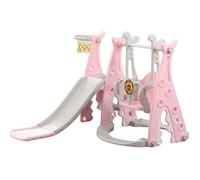 Toboggan - T&T ConfoMaison - 3 en 1 - Balançoire - Panier de basket - Rose - Intérieur