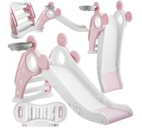 TOBOGGAN - TECTAKE - Toboggan pliable JOY pour enfants avec panier de basket et marches antidérapantes - Rose vif