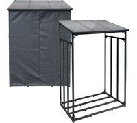 Toboli Range-bûches Extérieur Noir 133 x 83 x 185 cm Charge 1500 kg en Métal Housse de protection Intempéries Étagère Support Bois chauffage Abri et Serre-bûches Stockage Jardin