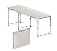 Toboli Table de camping pliante, 1800 x 600 x 700 mm, table portable blanche en MDF/alu, réglable en hauteur 55/62/70 cm, extérieur,