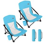 TOBTOS Lot de 2 chaises de plage basses pour adultes, pliantes à profil bas avec porte-gobelet et sac de transport, chaise robuste pour extérieur, sable, camping, concert, voyage