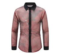 Tobysper Chemise à paillettes pour homme - Style vintage - Infroissable - Avec boutons - Style hawaïen - Style vintage, rouge, M
