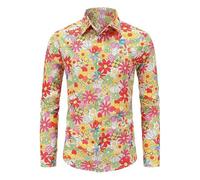 Tobysper Chemise colorée à manches longues pour homme - Style hippies des années 70 - Style rétro - Fleurs hawaïennes - Chemise de loisirs - Chemise funky - Chemise de rue - Paisley vintage, jaune, S