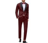 Tobysper Ensemble veste pour homme - Pantalon formel - Couleur unie - Costume classique - Tenue de mariage - Double boutonnage - Coupe étroite - Veste de smoking et pantalon de costume, rouge brique