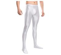 Tobysper Legging pour homme - Collants élastiques - Taille haute - Pantalon de sport - En nylon brillant - Grande taille - Pantalon de compression, Blanc., XXL
