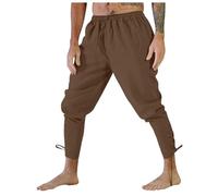 Tobysper Pantalon médiéval vintage pour homme, avec poches, pantalon de pirate Renaissance, costume de cosplay, pantalon long, café, 4XL