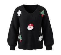 Tobysper Pull Femme Noël Col V Tricot Manches Longues Oversize Hiver | Imprimé Noël 3D drôle, col rond manches longues, tissu doux et chaud, cadeau fête idéal famille amis. Confortable et chaud.
