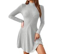 Tobysper Robe midi d'hiver en tricot pour femme - Avec col montant - Longueur genou - Manches longues - Automne - Décontractée - Élégante robe trapèze, gris, M