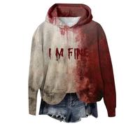 Tobysper Sweat à capuche Halloween pour femme avec inscription « I'm Ok It's Not My Blood » - Imprimé décontracté - À manches longues - Pour l'hiver - Y2k, O rouge brique, M