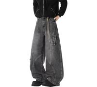 Tobysper Y2K Jean baggy pour homme - Taille élastique - Coupe ample - Vintage - Avec poches - Jean évasé - Jambes larges - Pantalon de travail décontracté streetwear, Noir , L