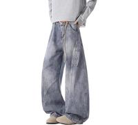 Tobysper Y2K Jean baggy pour homme - Taille élastique - Coupe ample - Vintage - Avec poches - Jean évasé - Jambes larges - Pantalon de travail décontracté streetwear, bleu, 3XL