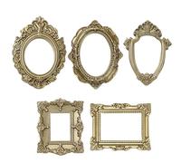 TocaFeank Mini cadres vintage | 5 mini cadres photo | Cadre photo miniature en résine dorée | Cadre photos maison avec bords sculptés pour bijoux, présentoir bureau, décor fête vacances