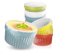 ToCi Lot de 10 ramequins à soufflé multicolores de 9 cm de diamètre - Caissettes en céramique résistantes au four de 185 ml - Coupelles à crème brûlée et à dessert - Plat à gratin pour tartes, soufflé