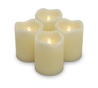 ToCi Lot de 4 bougies LED - Crème - Ø 7 x 13 cm - Bougies en cire véritable sans flamme avec lumière vacillante et minuterie - Bougies piliers LED avec interrupteur marche/arrêt - Bougies décoratives