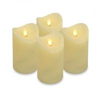 ToCi Lot de 4 bougies LED crème 7,5 x 10 cm - En cire véritable sans flamme avec flamme mobile et minuterie - Bougies piliers avec lumière LED pour l'Avent, décoration, lanterne funéraire, intérieur