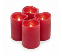 ToCi Lot de 4 bougies LED - Rouge clair - Ø 7,5 x 12,5 cm - En cire véritable sans flamme avec lumière vacillante et minuterie - Bougies piliers LED avec interrupteur marche/arrêt - Bougies