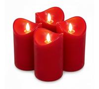 ToCi Lot de 4 bougies LED - Rouge clair - 7,5 x 12,5 cm - En cire véritable - Sans flamme - Avec flamme mobile et minuterie - Bougies piliers avec lumière LED pour l'Avent, la décoration, la lanterne