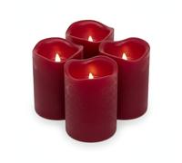 ToCi Lot de 4 bougies LED rouge foncé Ø 7,5 x 12,5 cm - Bougies piliers LED sans flamme en cire véritable avec lumière vacillante et minuterie - Bougies piliers LED avec interrupteur marche/arrêt