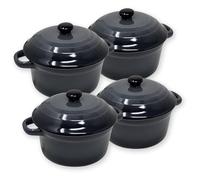 ToCi Lot de 4 petits plats à gratin avec couvercle | Mini moules à four en céramique 200 ml | Ramequins ronds Ø 10 x 5 cm | Petit plat à gratin | Couleur : anthracite