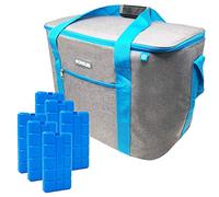 ToCi Sac isotherme 36 l avec 6 blocs réfrigérants de 200 ml - Pliable - Pour pique-nique, camping, vacances, randonnée et barbecue - Alternative à la glacière - Gris/bleu