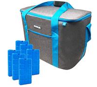 ToCi Sac isotherme 36 l avec 6 blocs réfrigérants de 200 ml - Pliable - Pour pique-nique, camping, vacances, randonnée et barbecue - Alternative à la glacière - Gris/bleu