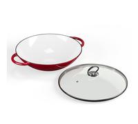 ToCi Wok, Poele Wok Induction avec Couvercle, Woks et Poêles à Frire Émaillés, en Fonte, Poignées, Antiadhésif et Profond pour Plaque Cuisine à Induction, Vitrocéramique, Gaz, Electrique