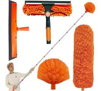 Tockrop Kit de plumeau Haute portée de 6 m avec rallonge de 1,5 à 4,9 m, plumeau en Toile d'araignée avec Perche télescopique, raclette de fenêtre avec Brosse à récurer, Brosse en Toile d'araignée,